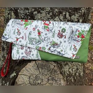 Festive White and Green Clutch with Red Strap